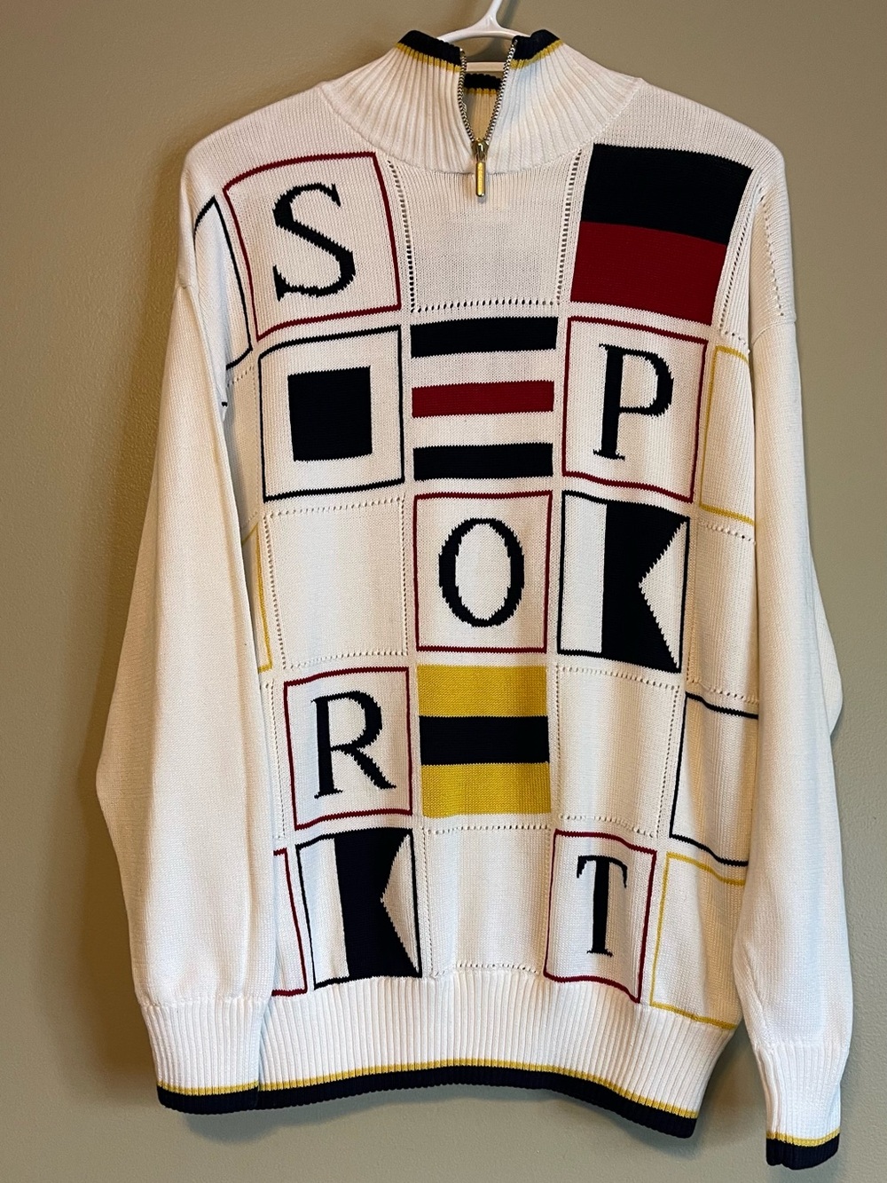 Vintage 90’s Escada Sport Zip Mockneck Geometric SPORT Color Block Sweater
